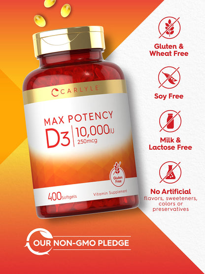 Carlyle Vitamin D 10000 IU 400 Softgels | Value Size | Max Potency | Non-GMO, Gluten Free Supplement Carlyle