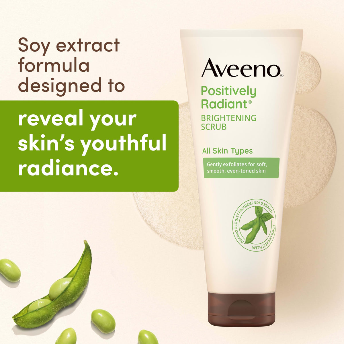 Aveeno Positively Radiant Skin Brightening Daily Facial Scrub with Moisture-Rich Soy Extract, Gently Exfoliates & Cleanses for Soft, Smooth, More Even-Toned Skin, Hypoallergenic, 7 oz Aveeno