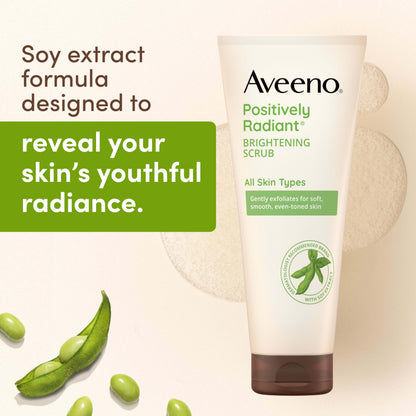 Aveeno Positively Radiant Skin Brightening Daily Facial Scrub with Moisture-Rich Soy Extract, Gently Exfoliates & Cleanses for Soft, Smooth, More Even-Toned Skin, Hypoallergenic, 7 oz Aveeno