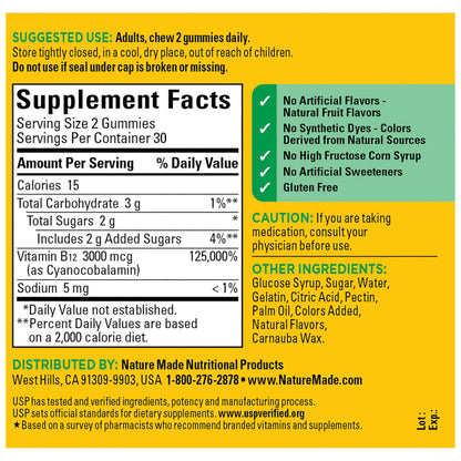 Nature Made Extra Strength Vitamin B12 Gummies 3000 mcg per serving, B12 Vitamins for Energy Metabolism Support, 60 Gummy Vitamins, 30 Day Supply Nature Made