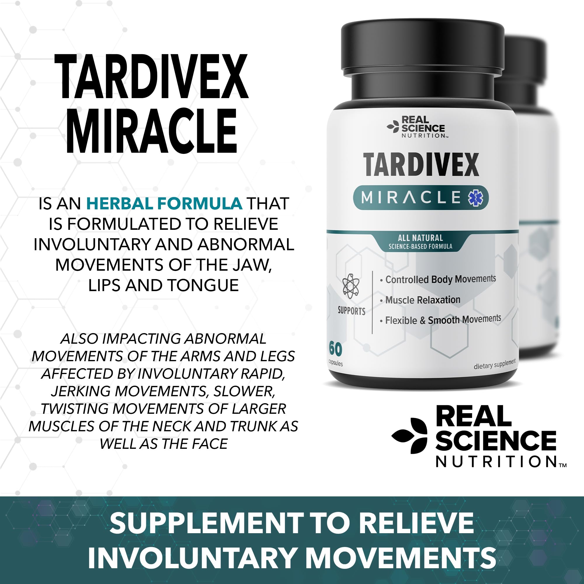 Real Science Tardivex All Natural Nerve Support Supplement for Neurological Balance - Includes Vinitrox, GABA & Essential Vitamins for Controlled Movement & Coordination - Made in USA, 60 Caps Real Science Nutrition buy australia supplements