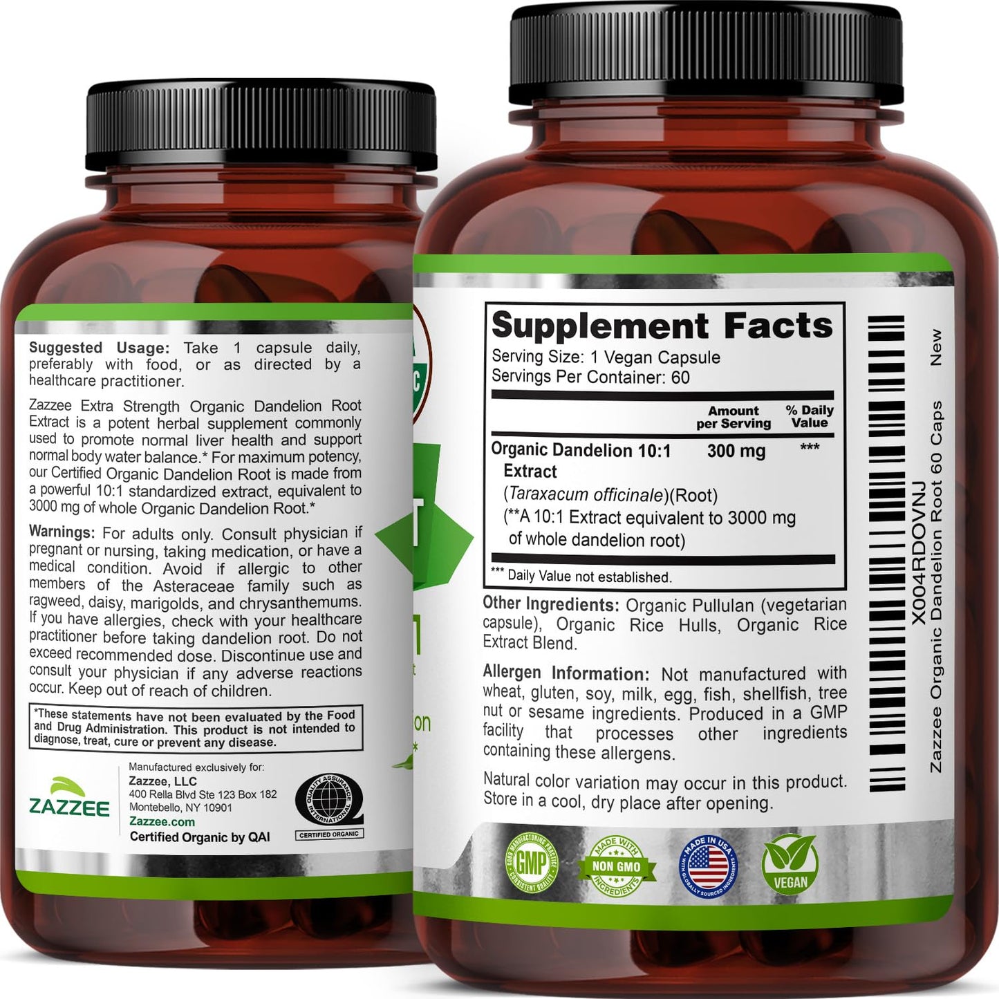 Zazzee USDA Organic Dandelion Root 10:1 Extract, 120 Capsules | 4 Month Supply, Liver & Detox Support, Taraxacum Officinale, Organic Herbal Supplement, All-Natural, Non-GMO, Made in the USA Gsupps Australia