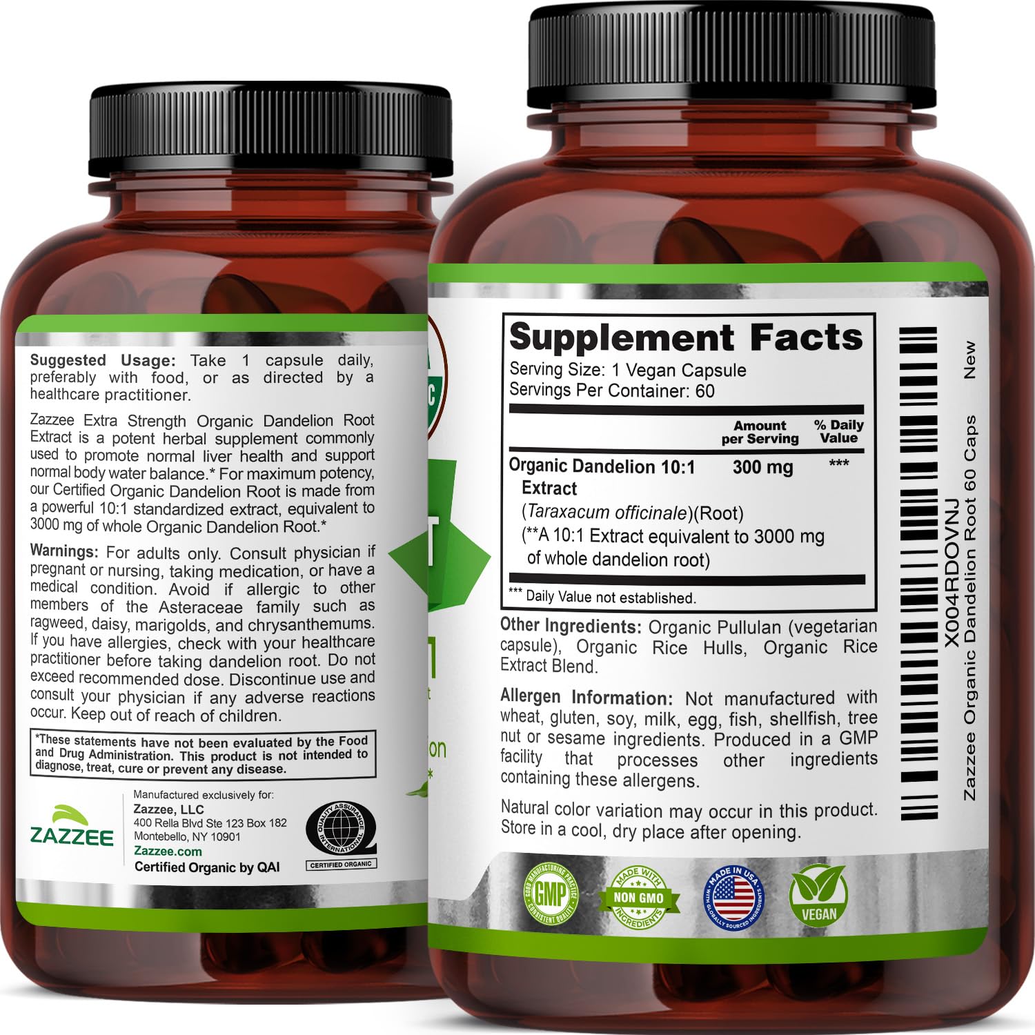 Zazzee USDA Organic Dandelion Root 10:1 Extract, 120 Capsules | 4 Month Supply, Liver & Detox Support, Taraxacum Officinale, Organic Herbal Supplement, All-Natural, Non-GMO, Made in the USA Gsupps Australia