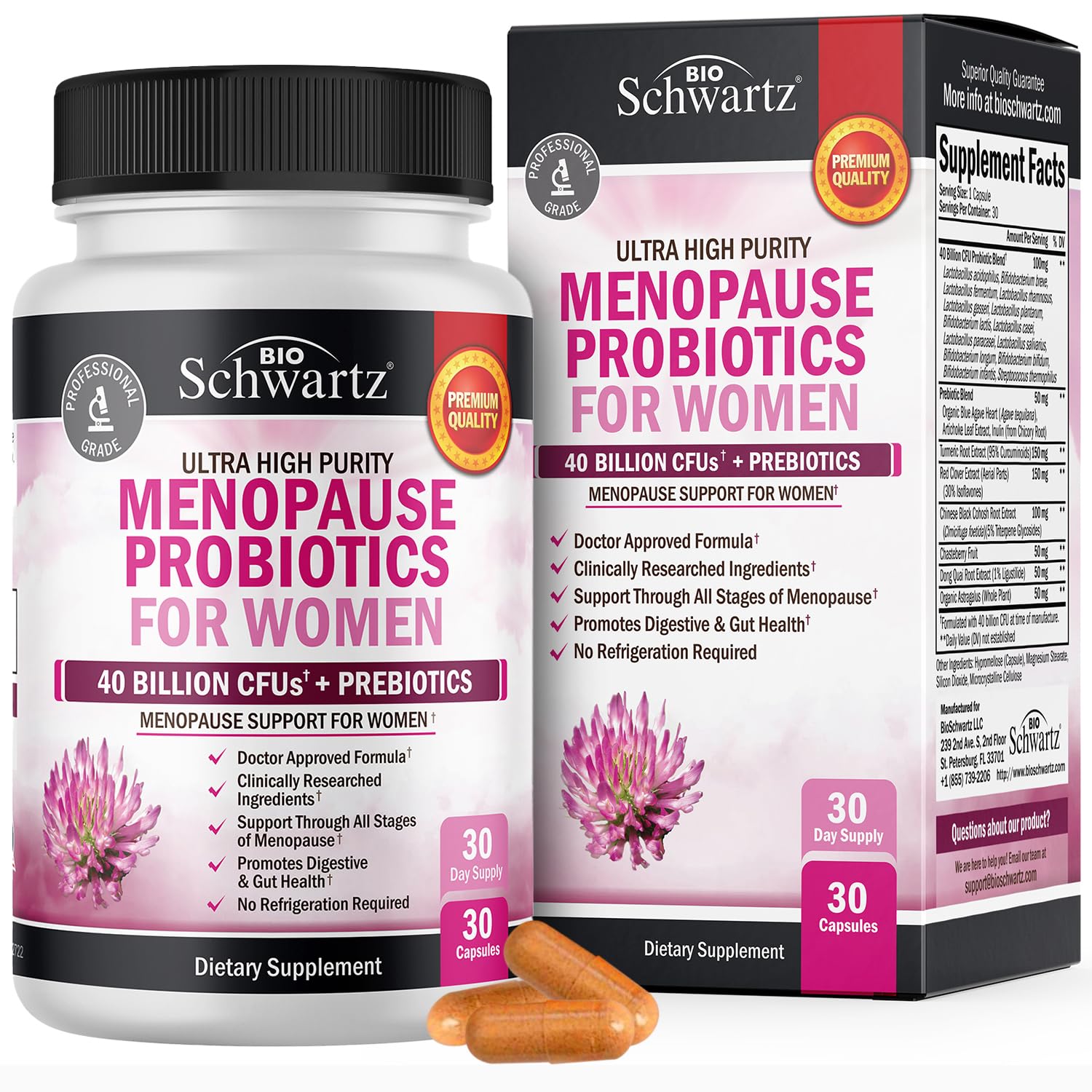 Menopause Supplements for Women - 40 Billion CFU Menopause Probiotics for Women - Support for Hot Flashes Night Sweats Mood Swings and Balance - Non-GMO, 30 Easy-Swallow Capsules, 30 Servings BioSchwartz buy australia supplements