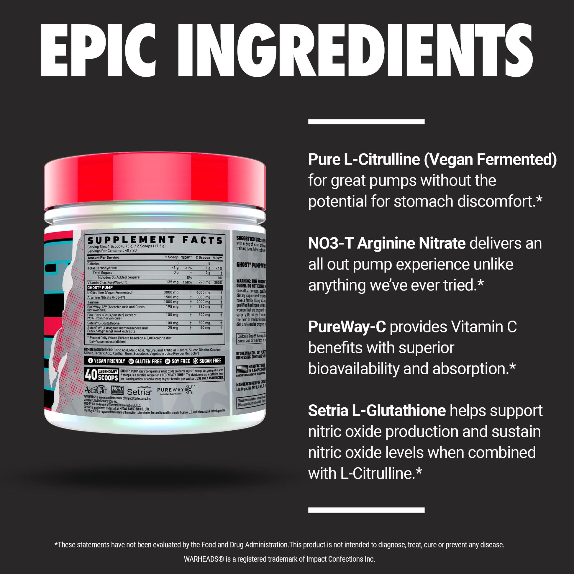 GHOST Pump Nitric Oxide Powder, Warheads Sour Watermelon - 40 Servings - Sugar & Stim-Free Pre-Workout Supplements- L-Citrulline, Arginine Nitrate & L-Glutathione - Soy & Gluten-Free, Vegan GHOST buy australia supplements