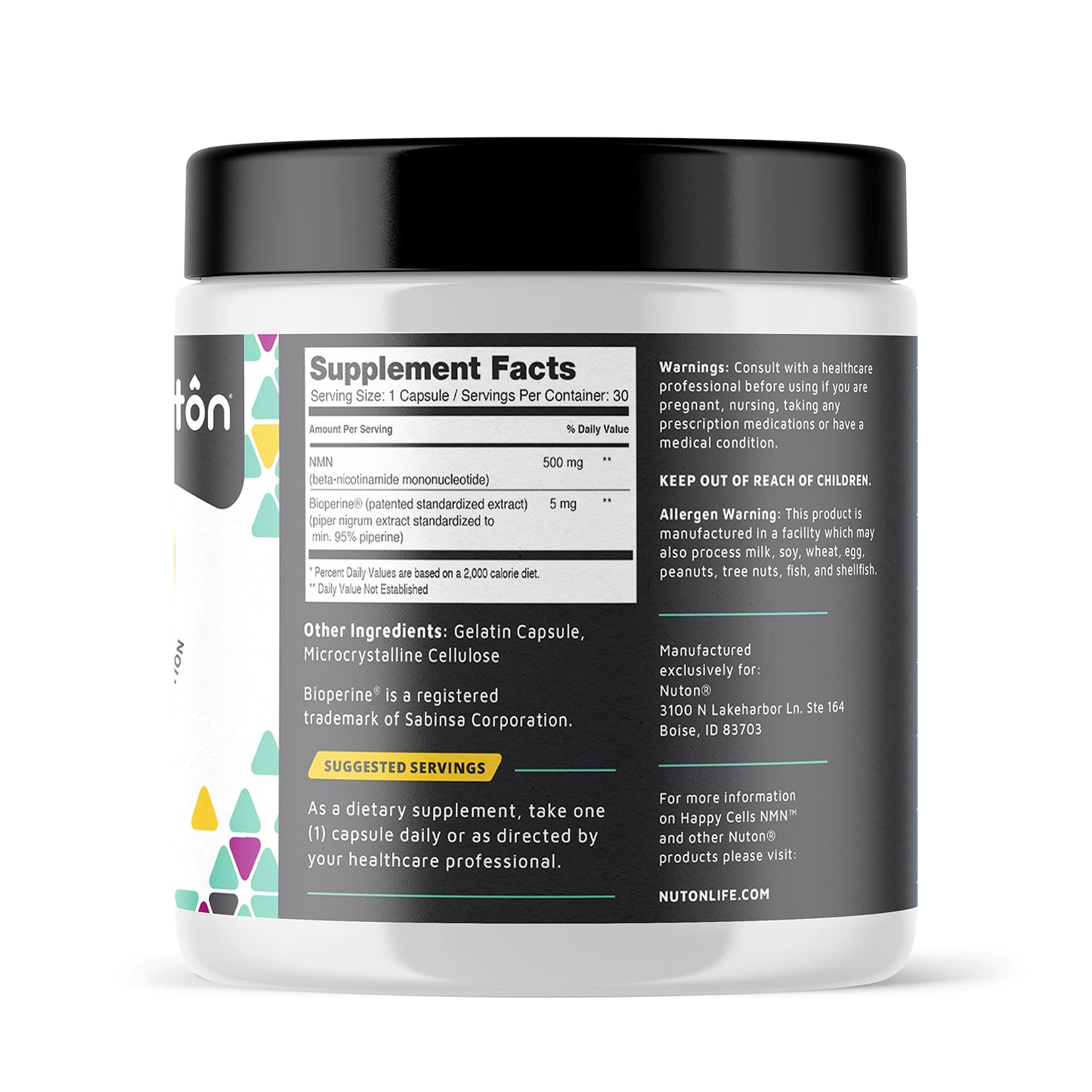 Nuton Happy Cells - NMN Supplement with Bioperine for Healthy Aging & Cellular Repair - NAD+ Supplement - Protects DNA, Promotes Skin Health & Brain Function Nuton
