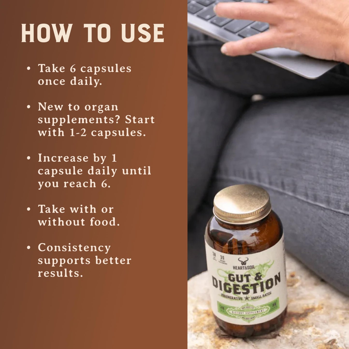 HEART & SOIL 100% Grass Fed & Finished Colostrum Supplement from Regenerative Cattle for Gut, Muscle & Immune Health – 3000mg Bovine Colostrum Capsules - Gut Health for Men & Women –180 Capsules