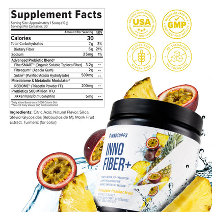 Inno Fiber+ 6g Daily 3-in-1 Fiber Supplement + Prebiotic, Probiotic, and Postbiotic for Men & Women, Supports Digestive Health, Gut Health, 30 Servings