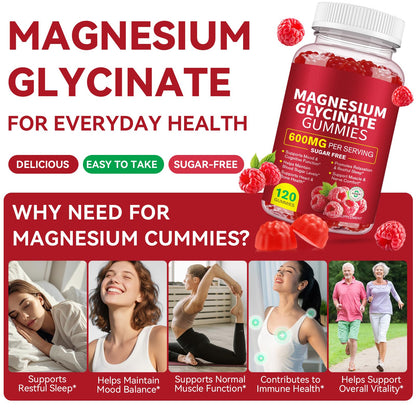120 Count Magnesium Glycinate Gummies 600mg for Adults, Supports Relaxation, Magnesium Glycinate Chewable, Mariayu