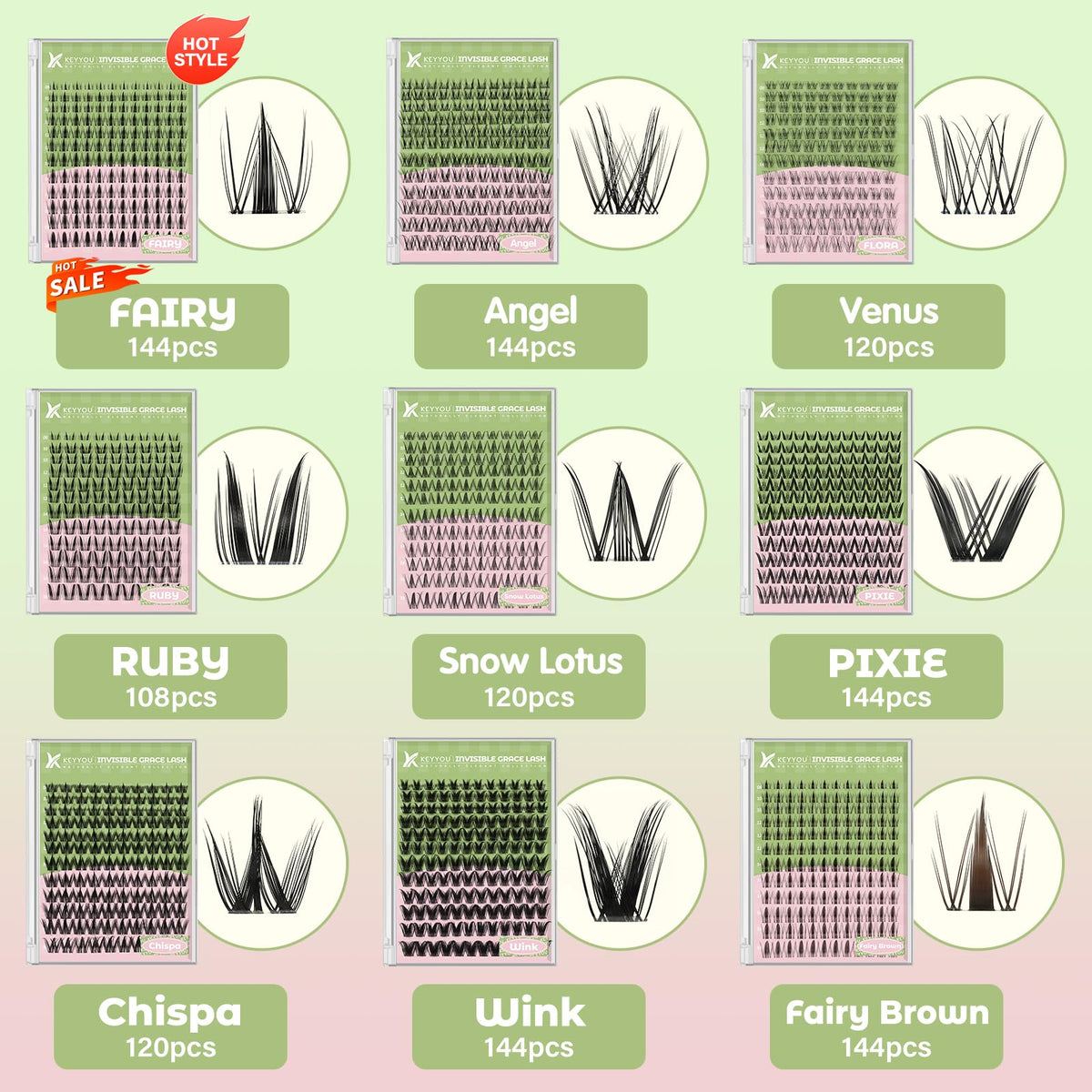 KEYYOU Fairy Lash Clusters Soft Invisible Band Manga Lashes D Curl 8-18MIX KEYYOU