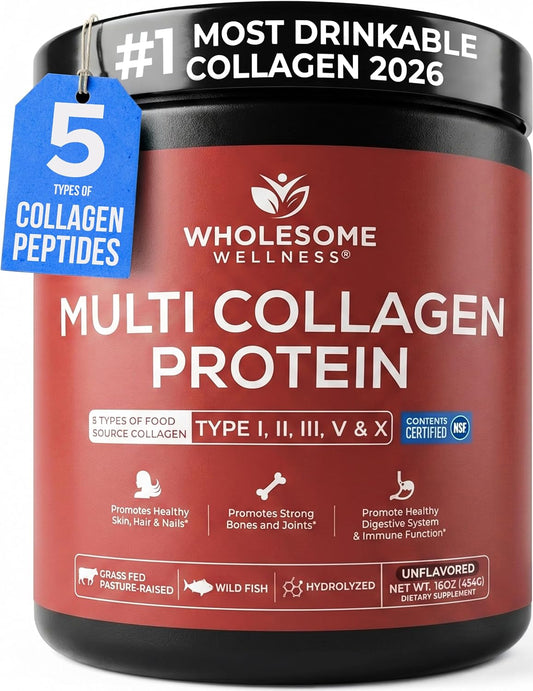 Wholesome Wellness Premium Multi Collagen Peptides Protein Powder for Women and Men, 5 Types of Hydrolyzed Collagen, Grass-Fed, Non-GMO & Unflavored, Pure Protein for Youthful Skin & Joint Recovery Gsupps Australia