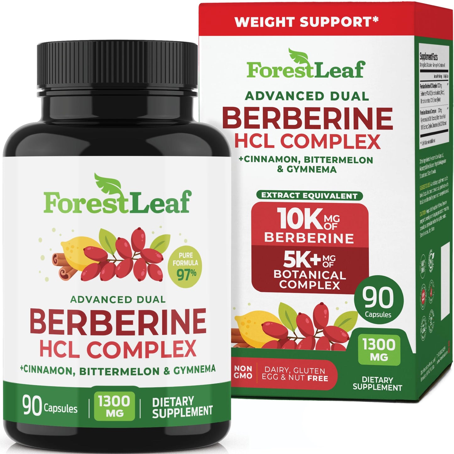 ForestLeaf Berberine Supplement - 1300mg per Serving - Ultra High Potency Berberine HCl with Ceylon Cinnamon, Bitter Melon & Gymnema ForestLeaf