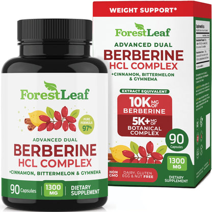 ForestLeaf Berberine Supplement - 1300mg per Serving - Ultra High Potency Berberine HCl with Ceylon Cinnamon, Bitter Melon & Gymnema ForestLeaf