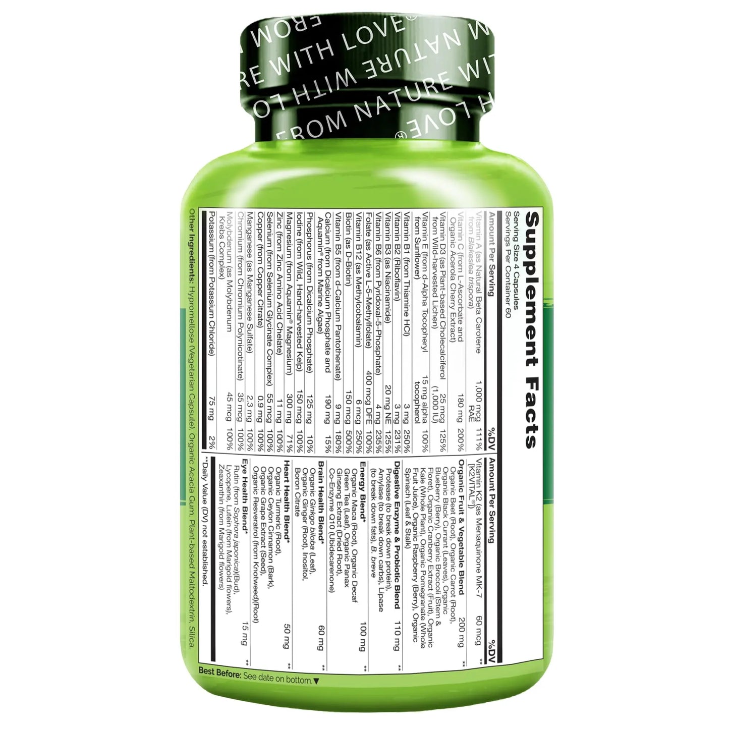 NATURELO Mens Multivitamins - Whole Food Multivitamin for Men with Vitamins, Minerals - 240 Vegetarian Capsules for Energy, Brain, Heart, Eye Health* NATURELO