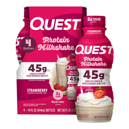 Quest Nutrition Strawberry Protein Shake, 45g Protein, 2g Sugar, 4g Net Carbs, Ready to Drink, Gluten Free, 4 Count Quest