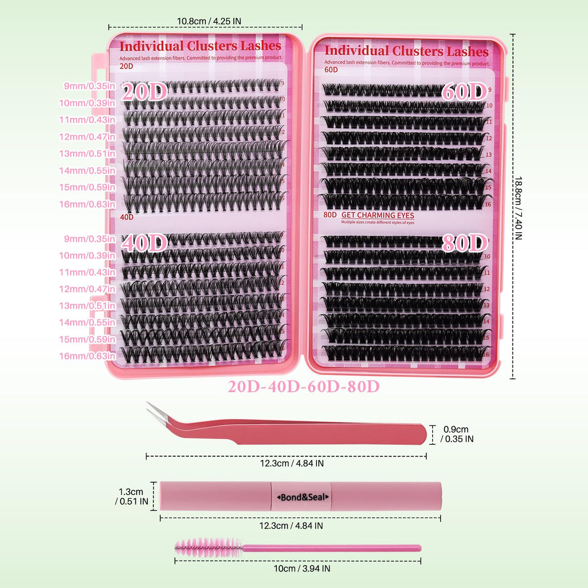 Lash Clusters Kit for Beginners Eyelash Clusters Kit Lashes Clusters Kit Cluster Lashes Pestañas Postizas Naturales with Lash Bond&Seal,Lash Tweezers,Brush RITALASH(640pcs 20D+40D+60D+80D Kit,9-16mm) RITALASH