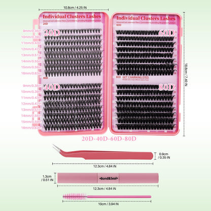 Lash Clusters Kit for Beginners Eyelash Clusters Kit Lashes Clusters Kit Cluster Lashes Pestañas Postizas Naturales with Lash Bond&Seal,Lash Tweezers,Brush RITALASH(640pcs 20D+40D+60D+80D Kit,9-16mm) RITALASH
