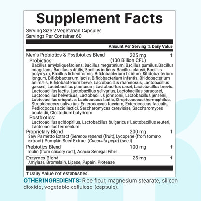 Micro Ingredients Probiotics for Men 100 Billion CFU, 40 Strains, 120 Vegetarian Capsules | Pre, Probiotics, Postbiotics & Enzymes | Pre, Probiotics, Enzymes, Saw Palmetto, Pumpkin Seed & Lycopene Micro Ingredients
