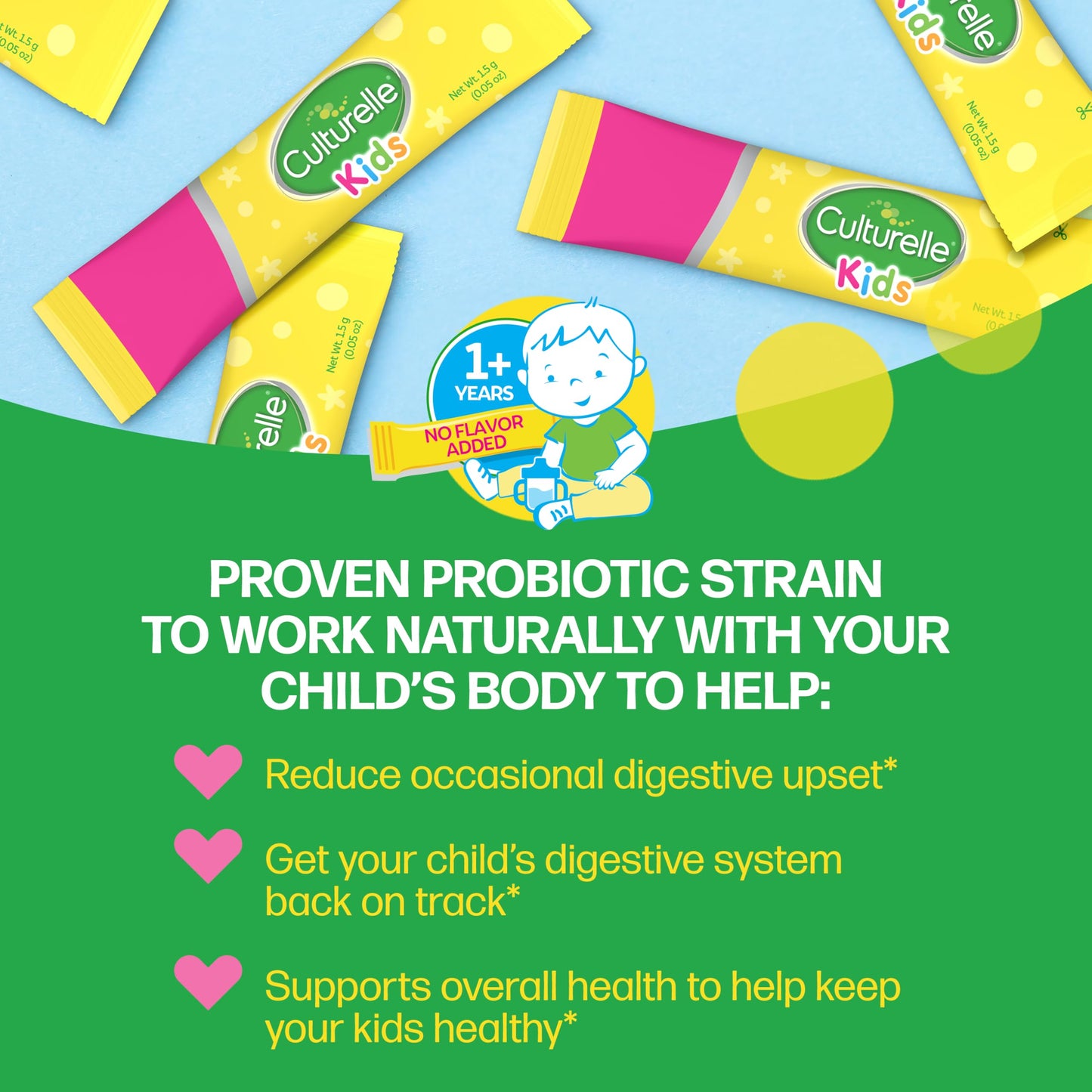 Culturelle Kids Daily Probiotic Packets for Kids, (Ages 3+) - 50 Count – From the #1 Pediatrician-Recommended Brand – Flavorless Daily Probiotics Culturelle