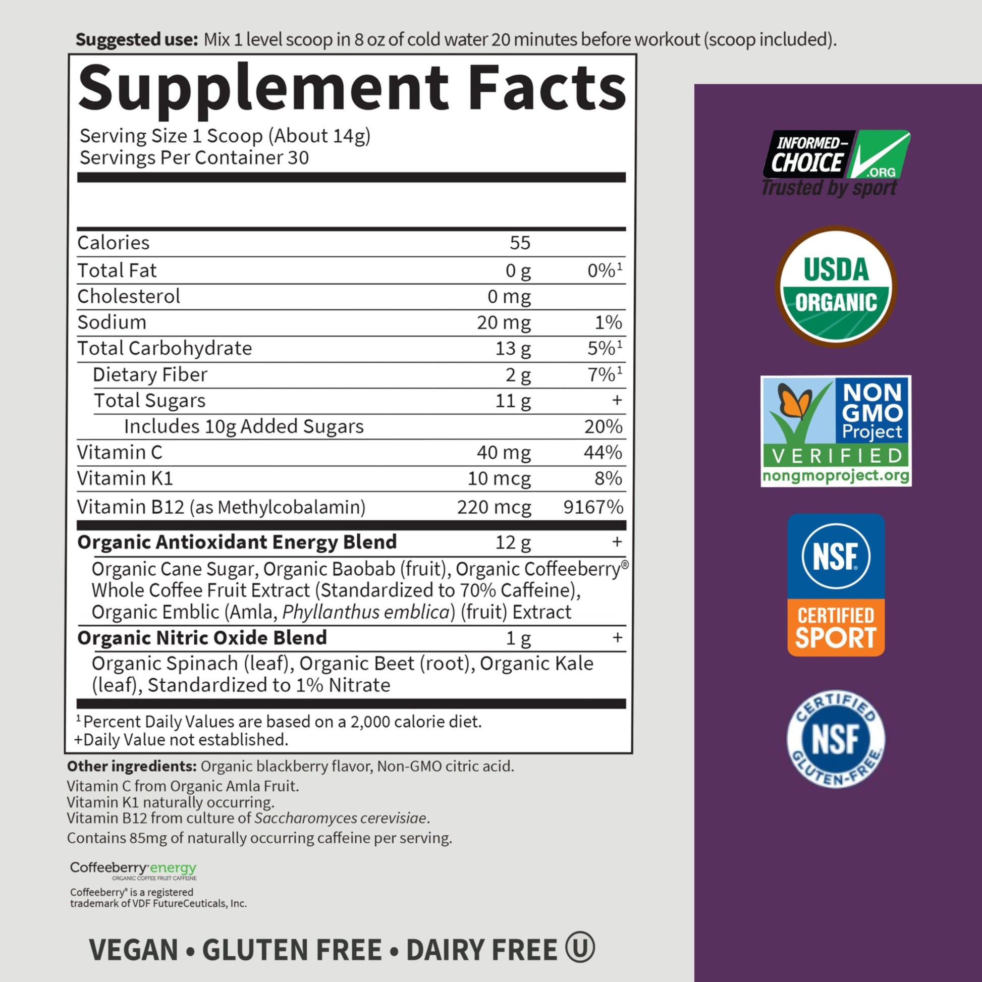 Garden of Life Sport Organic Plant Based Energy + Focus Clean Pre Workout Powder, with 85mg Caffeine, Natural No Booster, B12, Vegan, Gluten Free, Non-GMO, BlackBerry, 15.3 Oz Garden of Life buy australia supplements