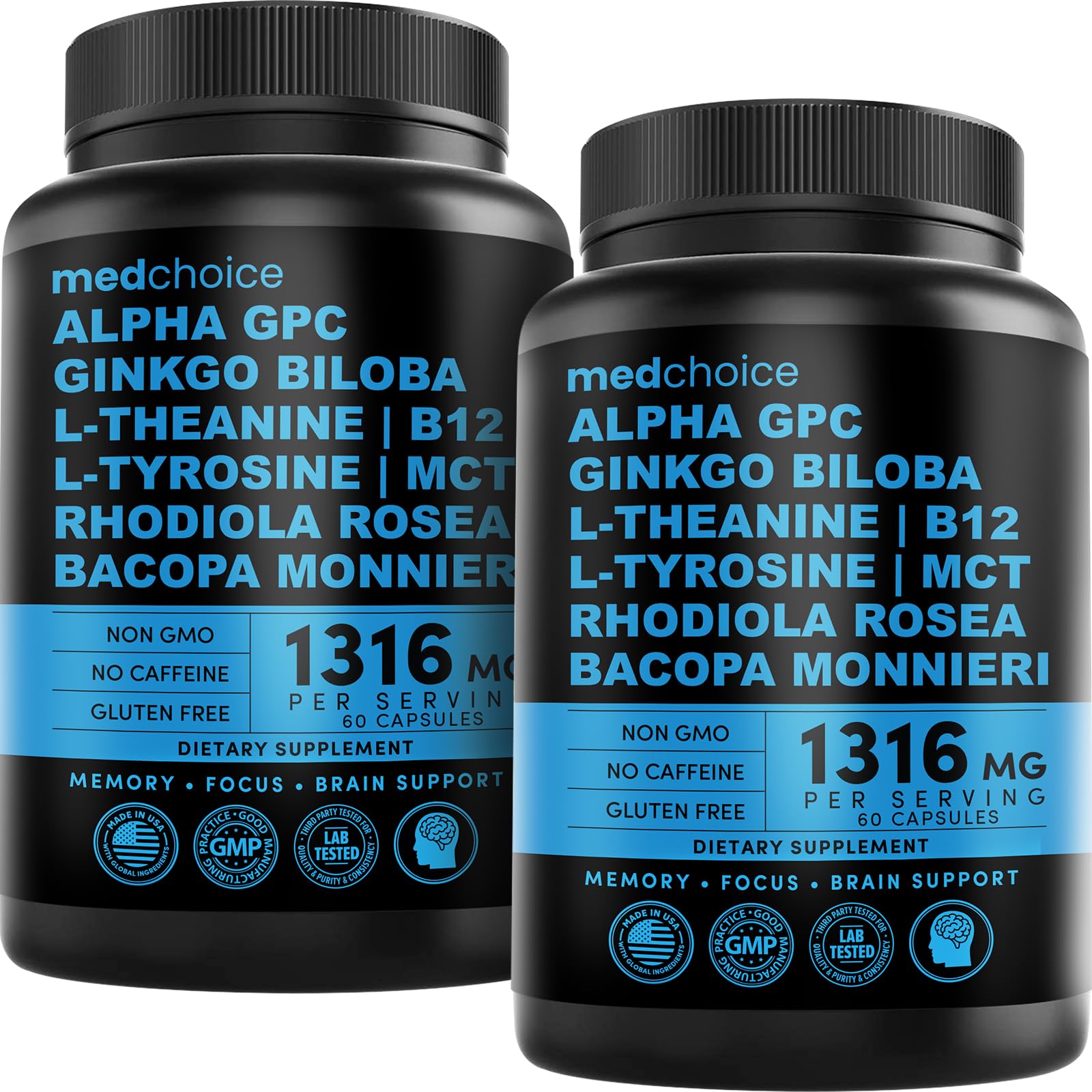 12-in-1 Nootropic Brain Supplement Anhydrous: Ginkgo Biloba for Brain Support, Memory and Focus - B12, Alpha GPC, L Theanine and Choline Supplements with Bioperine non Caffeinated 1321mg (120ct) MEDCHOICE buy australia supplements