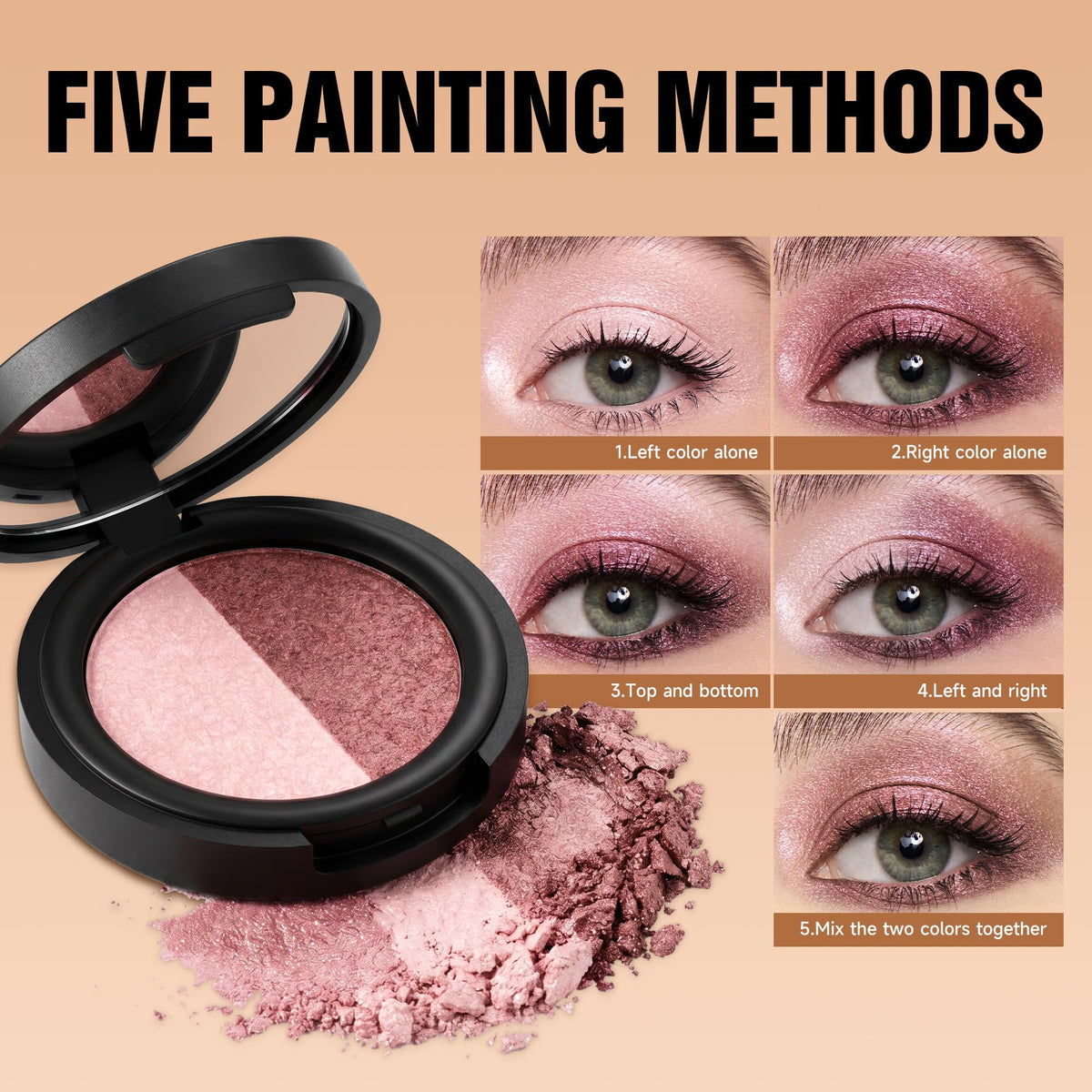SAUBZEAN Eyeshadow Makeup, Long Lasting Waterproof Shimmer, Rose Gold SAUBZEAN
