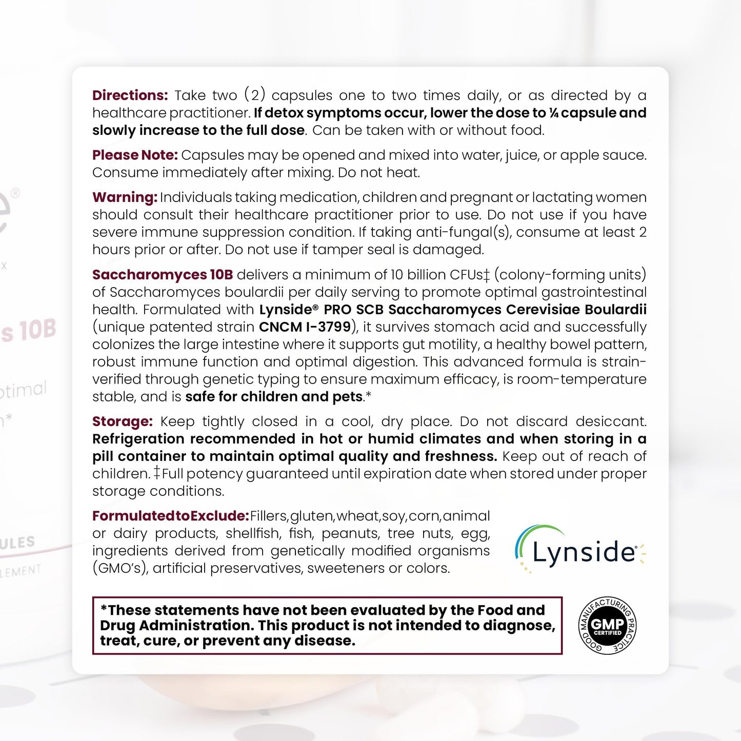 Saccharomyces Boulardii Probiotics 10 Billion CFU Made in USA | No Fillers Patented Strain: Lynside CNCM I-3799 Probiotics for Men and Women Pure Therapro Rx