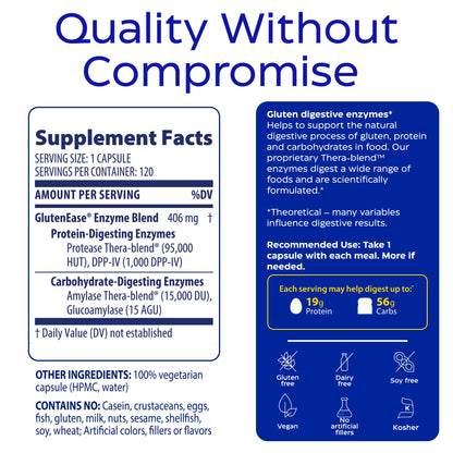 Enzymedica GlutenEase - Digestive Enzyme Supplement for Women & Men, Gluten & Casein Sensitivity Support, Enzymes for Digestion & Gut Health, Helps Gas & Bloating - 60 Caps Gsupps Australia