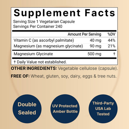 Naturebell Pure Magnesium Glycinate 500mg, 240 Veggie Capsules | 100% Chelated & Purified – 3rd Party Tested, Vegan Friendly, Non-GMO, Filler Free NatureBell