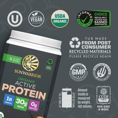 Sunwarrior Organic Plant Based Protein Powder | Vegan Organic Protein Powder with BCAA Amino Acids Plus Recovery Minerals & Botanicals | Non-GMO Soy Dairy & Gluten Free Sunwarrior