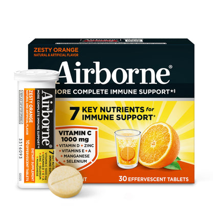 Airborne 1000mg Vitamin C with Vitamin D & Zinc, Sugar Free Multivitamin Immune Support Supplement, Antioxidants Vitamins A C & Vitamin E Airborne