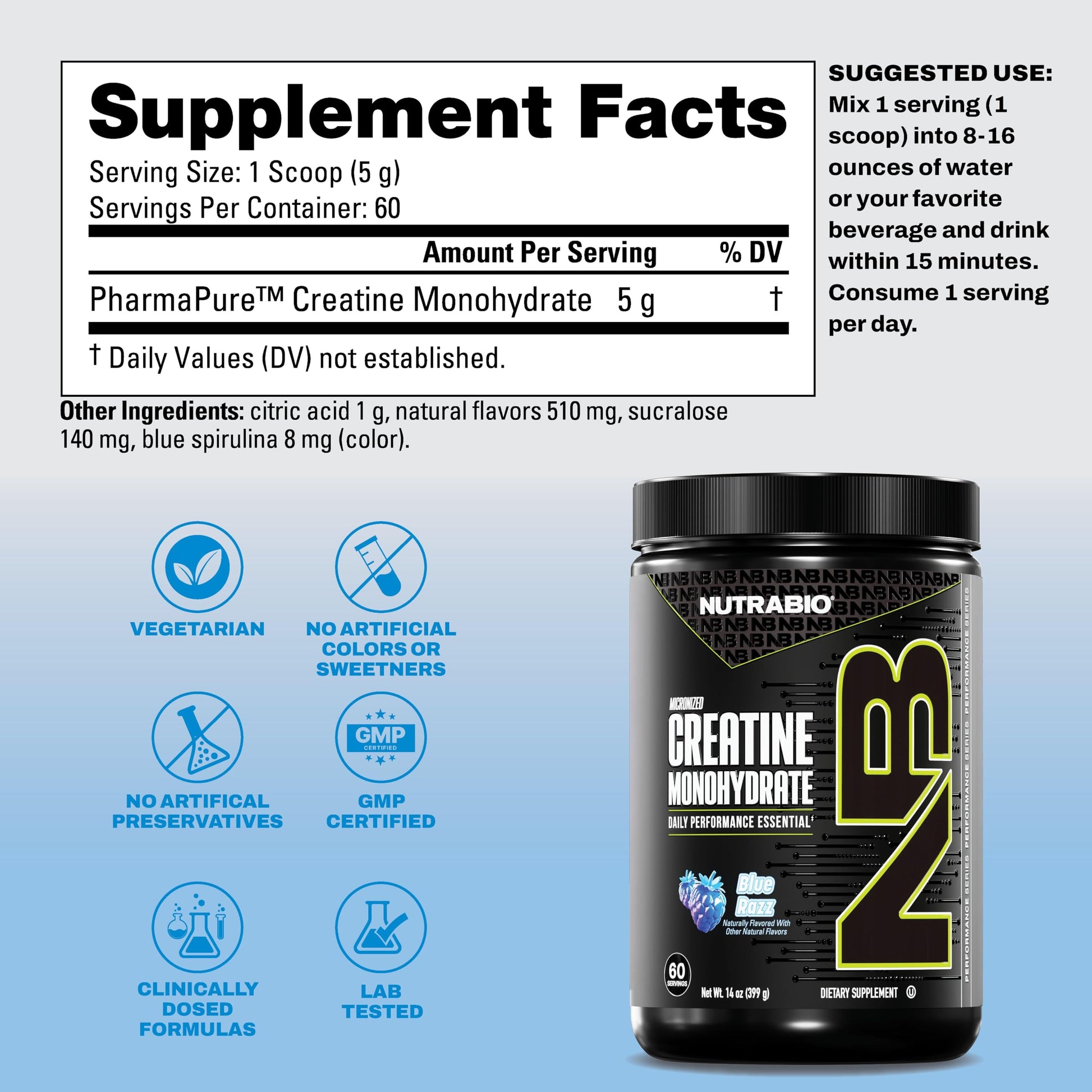 NutraBio Pure Micronized Creatine Monohydrate Powder Supplement, Blue Razz (300 g) - Supports Bulk Muscle Energy, Recovery, and Strength - HPLC Tested Creatine Powder Supplement for Men and Women NutraBio buy australia supplements