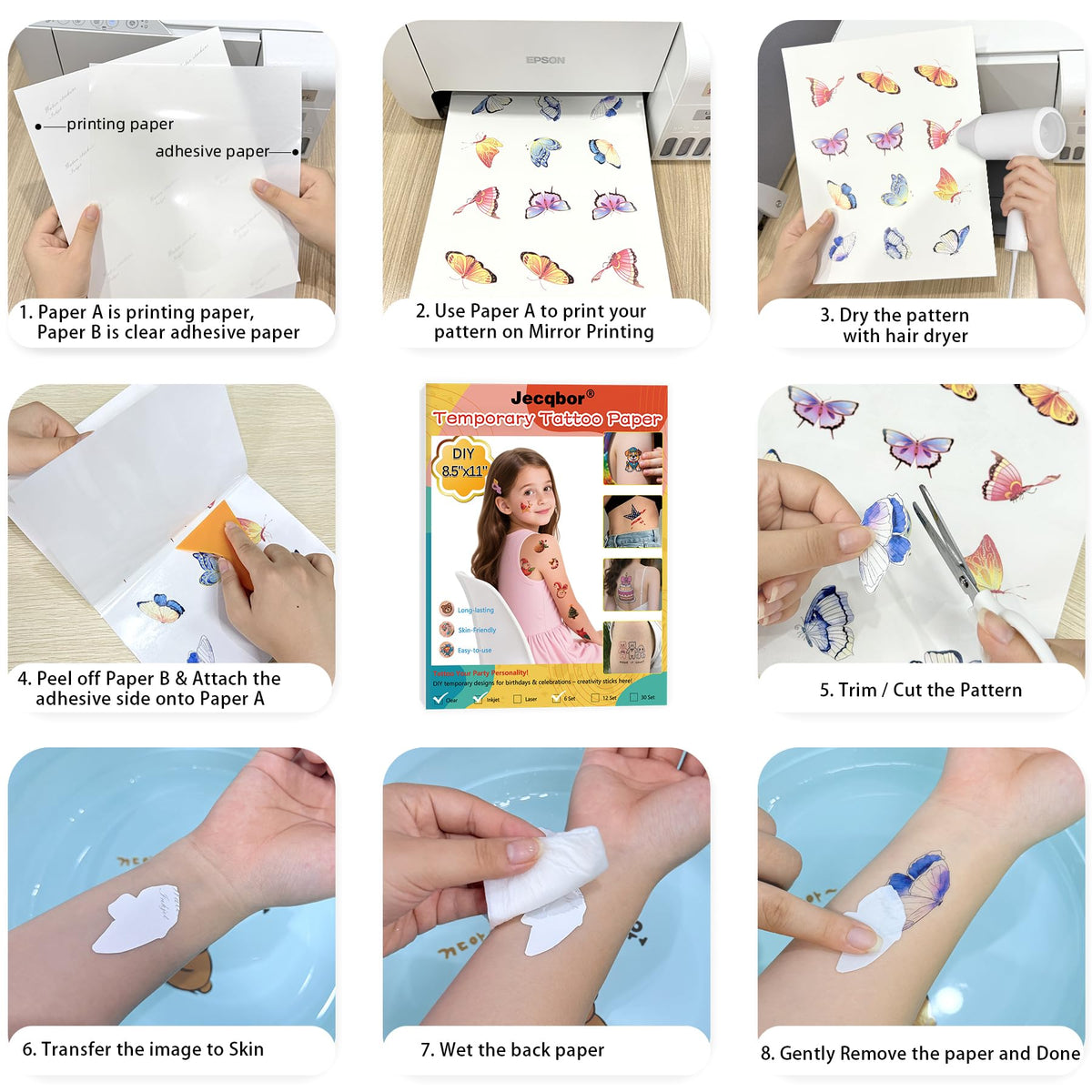 Printable Temporary Tattoo Paper for INKJET Printer, Custom Tattoo Sticker Jecqbor