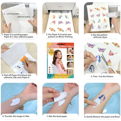 Printable Temporary Tattoo Paper for INKJET Printer, Custom Tattoo Sticker Jecqbor