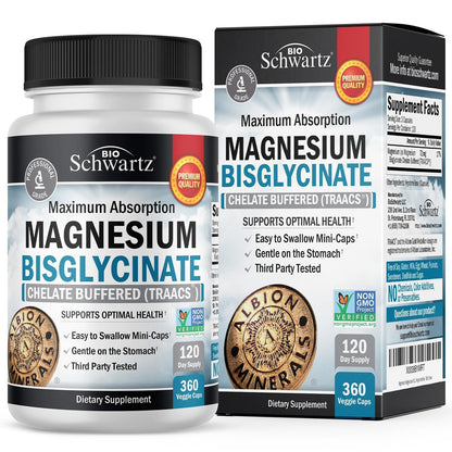 Magnesium Bisglycinate Chelated Supplement - High Absorption Magnesium Glycinate Supplement for Women and Men - Sleep, Muscle, Bone & Joint Support BioSchwartz