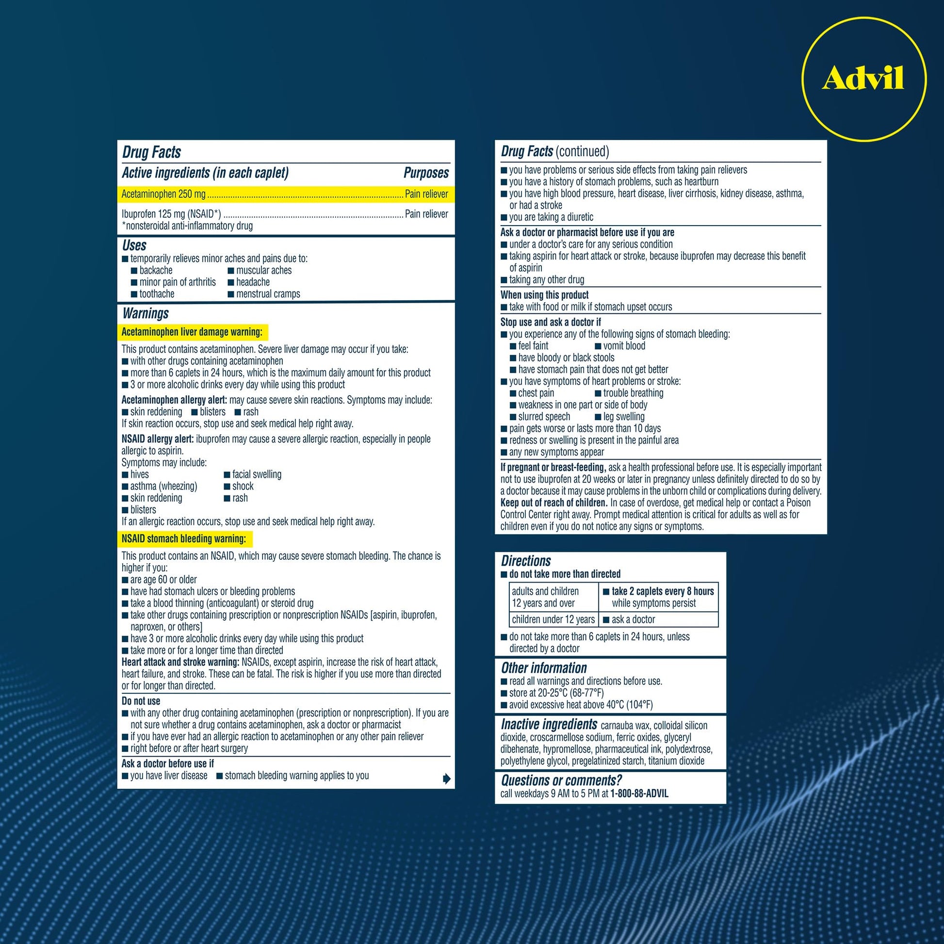 Advil Dual Action Back Pain Caplets Delivers 125mg Ibuprofen and 250mg Acetaminophen Per Dose for 8 Hours of Back Pain Relief - 144 Count Advil buy australia supplements