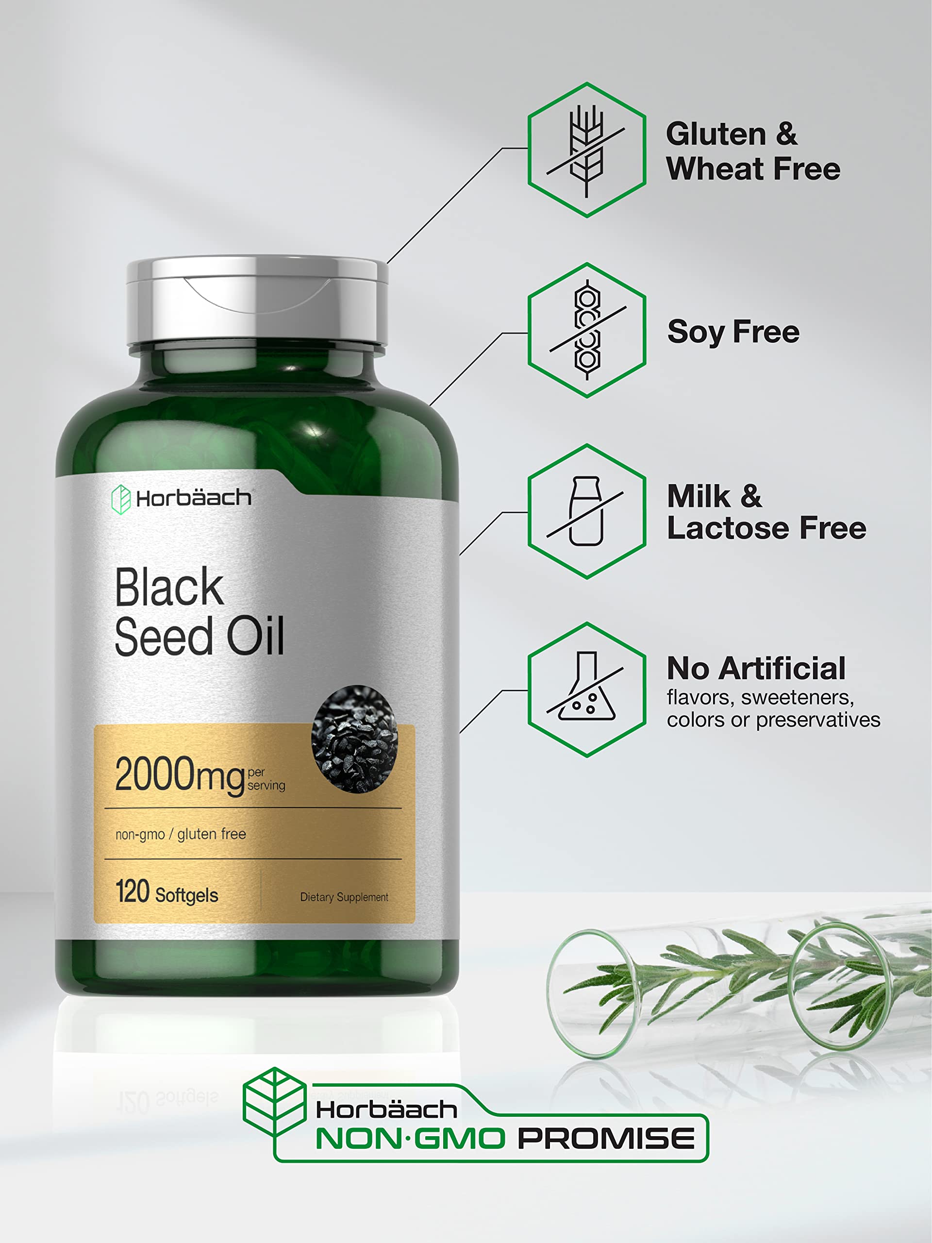 Horbaach Black Seed Oil Cold Pressed Softgel Capsules | 2000mg | 120 Count | Supplement with Omega 6 and 9 | Nigella Sativa Horbäach