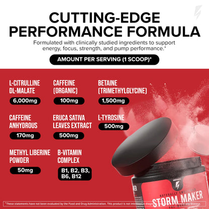 InnoSupps Storm Maker Pre Workout - Long Lasting Energy, Organic Caffeine, Green Tea Extract, L-Citruline, No Artificial Sweeteners (Pink Lemon Rush)