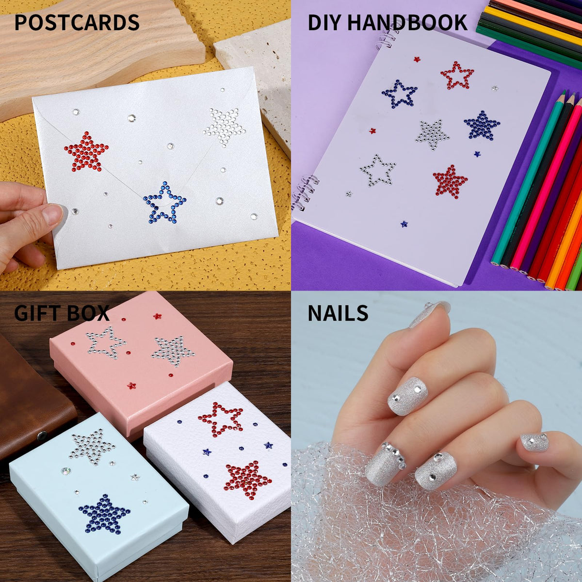 Teenitor 4th of July Star Face Gems, Self Adhesive Face Jewels for Women, Gem Stickers Face Rhinestones, Star Rhinestone Stickers 4th of July Accessories Teenitor