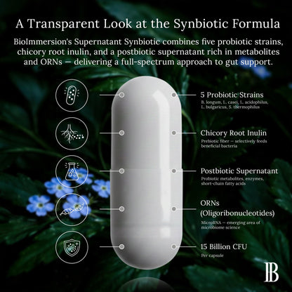 BioImmersion Supernatant Synbiotic - Prebiotic Probiotic Postbiotic - Eases Digestive Discomfort, Gut Imbalance & Yeast Overgrowth - Immune & Microbiome Support BioImmersion