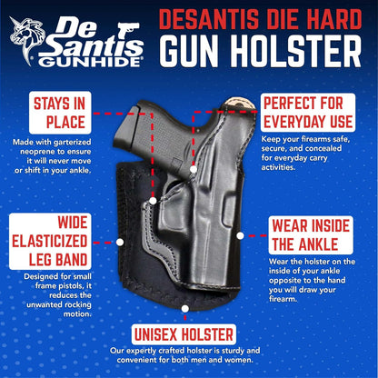 Desantis Die Hard Ankle Rig - Fits Glock 43 & More - Right Hand Draw, Black Gsupps Australia