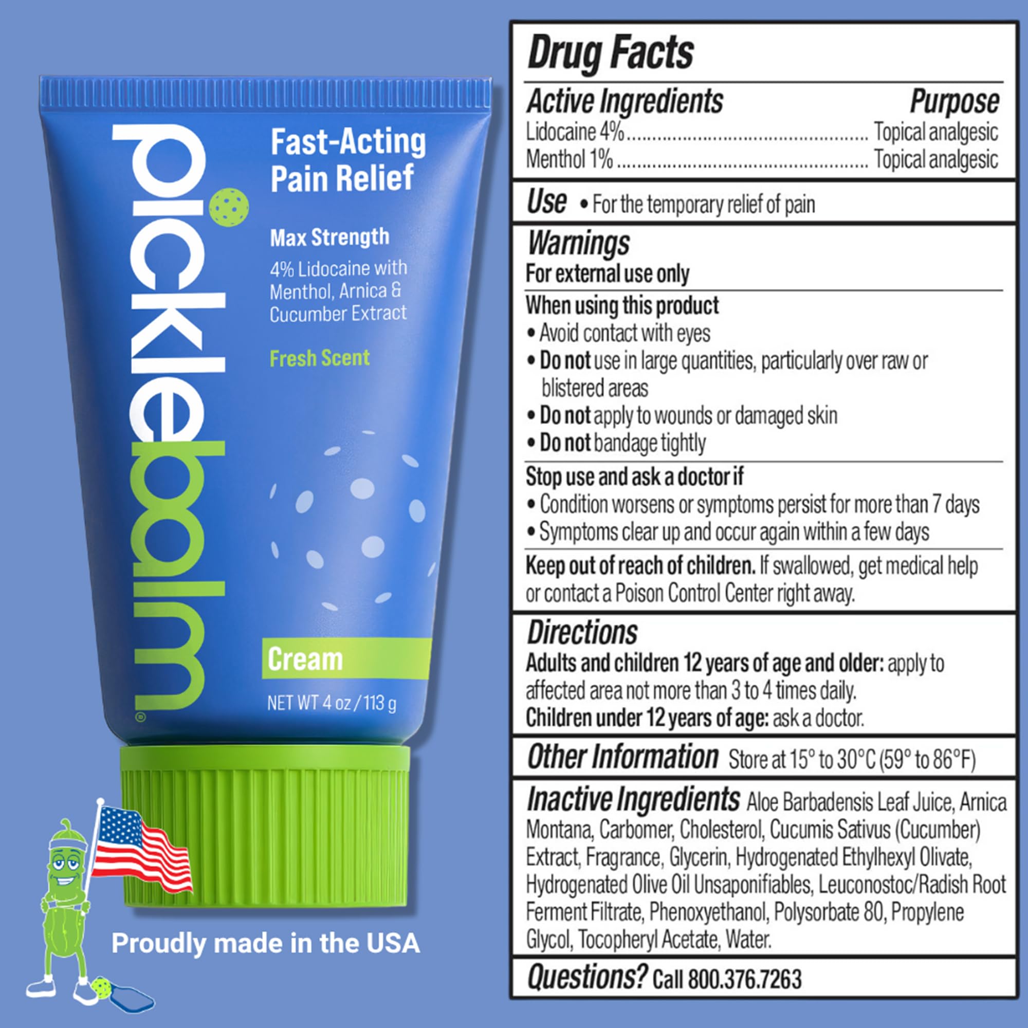 PickleBalm Pickleball Post-Game Muscle Pain Relief Cream with 4% Lidocaine, Arnica, Menthol, Cucumber Seed Extract for Shoulders, Knees, Wrists, and More, 4oz Cream PickleBalm buy australia supplements