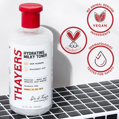 THAYERS Milky Face Toner Skin Care with Snow Mushroom Tremella and Hyaluronic Acid, Natural Gentle Facial Toner, for Dry and Sensitive Skin, 355mL THAYERS