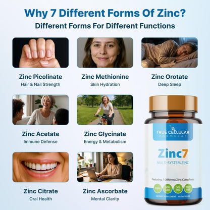 Zinc7: 7-in-1 Zinc Complex 50mg - Maximum Absorption for Immune Defense, Deep Sleep & All-Day Energy | Hormone Balance, Mental Focus True Cellular Formulas