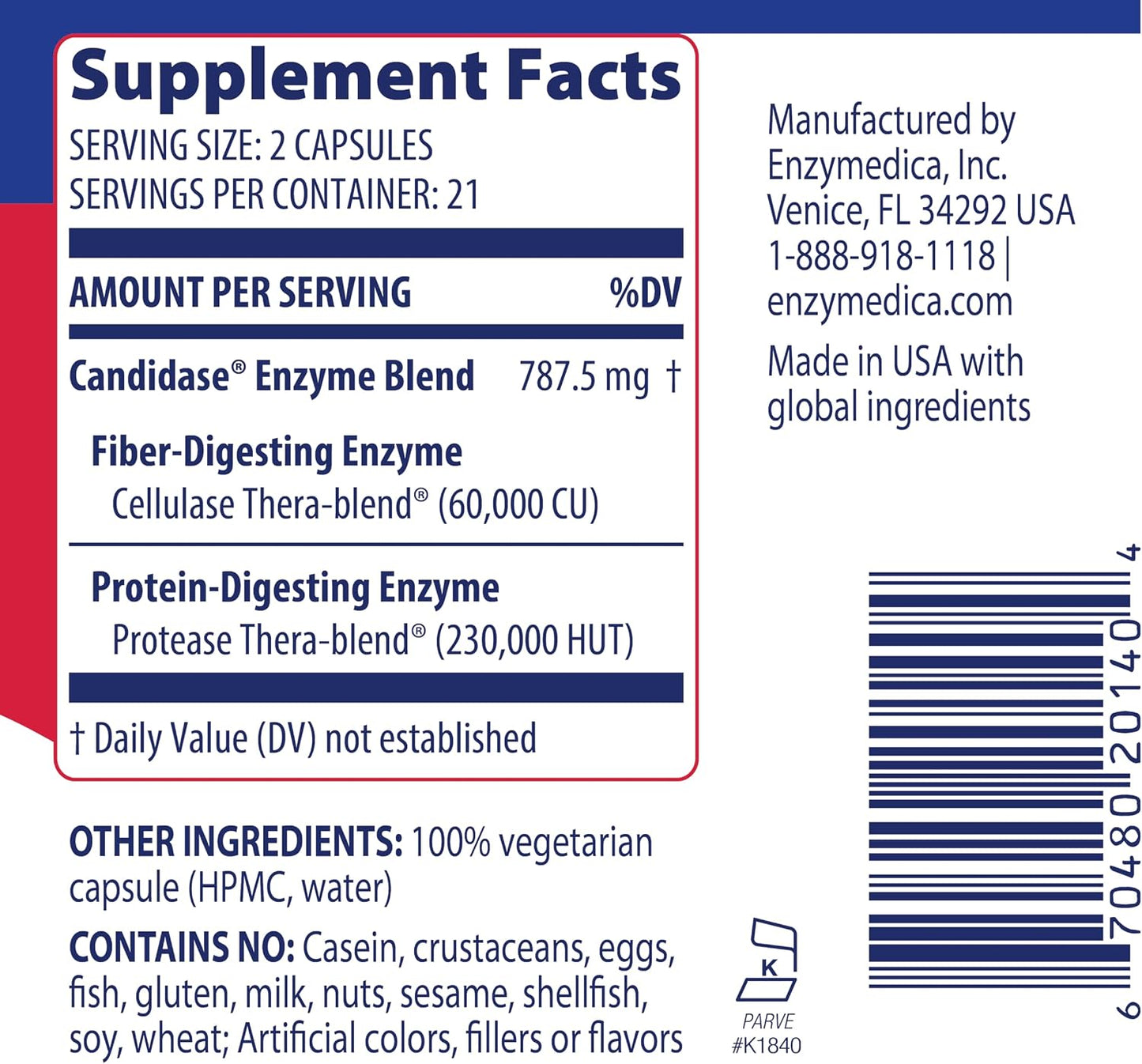 Enzymedica Candidase, Enzymes for Gentle Cleansing Support for Men & Women, Blended for Gut & Microbiome Health with Cellulase and Protease, 42 Count Gsupps Australia