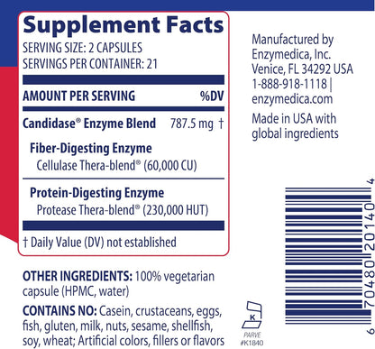 Enzymedica Candidase, Enzymes for Gentle Cleansing Support for Men & Women, Blended for Gut & Microbiome Health with Cellulase and Protease, 42 Count Gsupps Australia