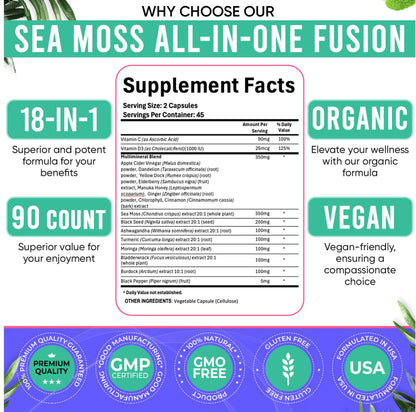 Adndale Sea Moss Capsules - Sea Moss Blend with Ashwagandha, Turmeric- 90 Count Adndale