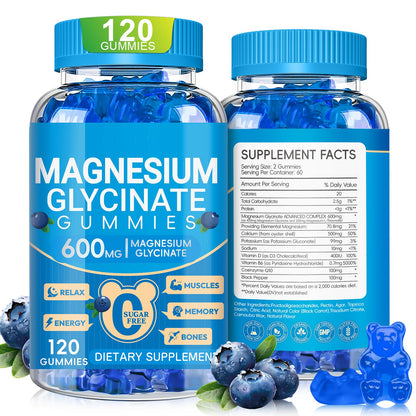 Magnesium Glycinate Gummies 600mg, Chewable Sugar Free Potassium Magnesium Gummies with Manganese Glycinate, Vitamin D, B6, and CoQ10 for Calm Suppor Cytona