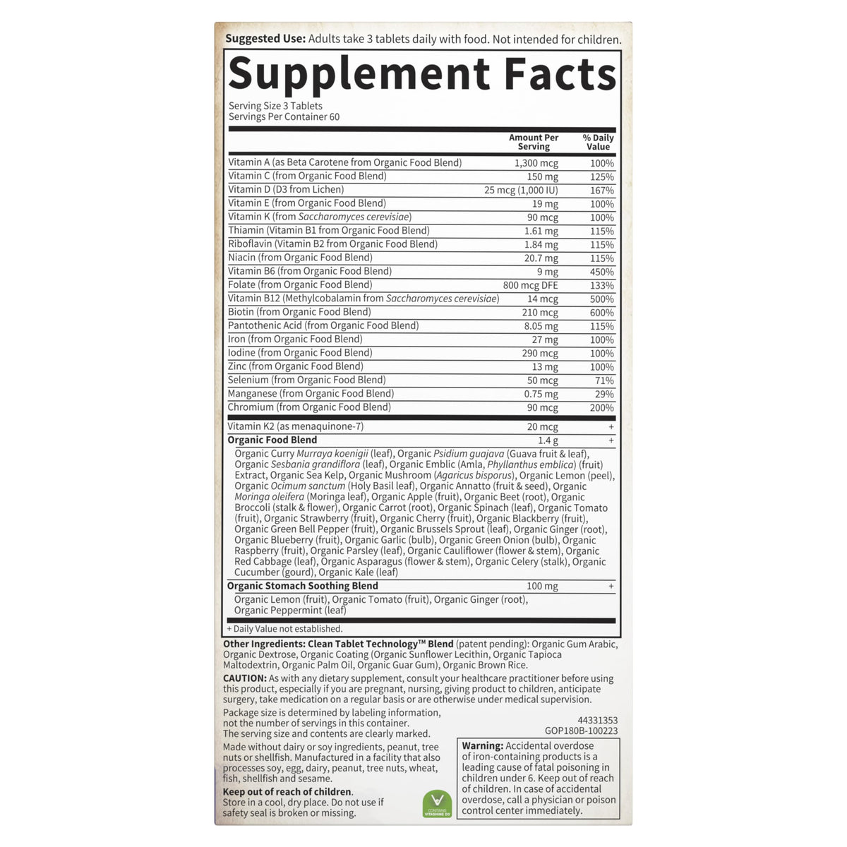 Garden of Life Organics Prenatal Multivitamin with Folate, B6, B12, D3 & Iron – Prenatal Vitamins for Women with Energy Metabolism Support for Healthy Garden of Life