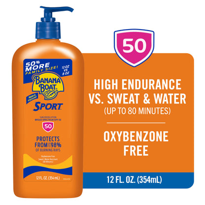 Banana Boat Sport SPF 50 Sunscreen Lotion, Family Size, 12 Fl Oz Banana Boat